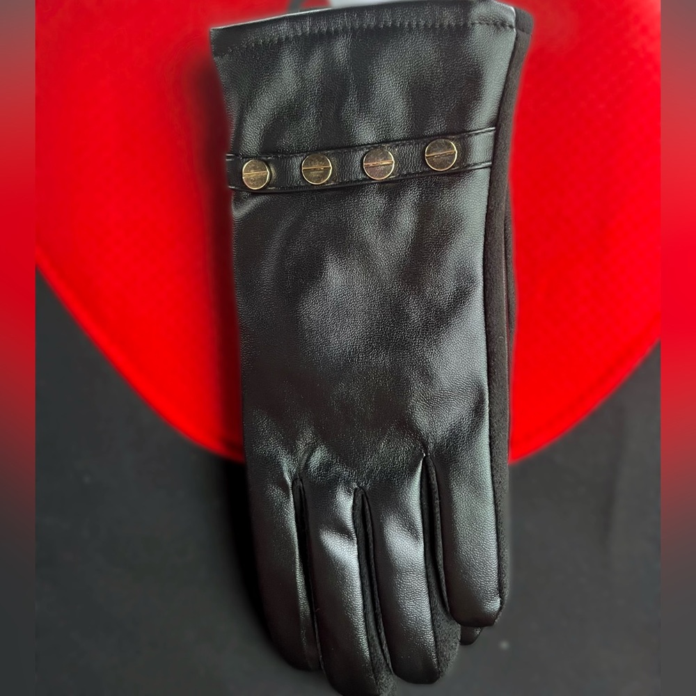 Size Medium. Black, pleather, metal studded gloves.